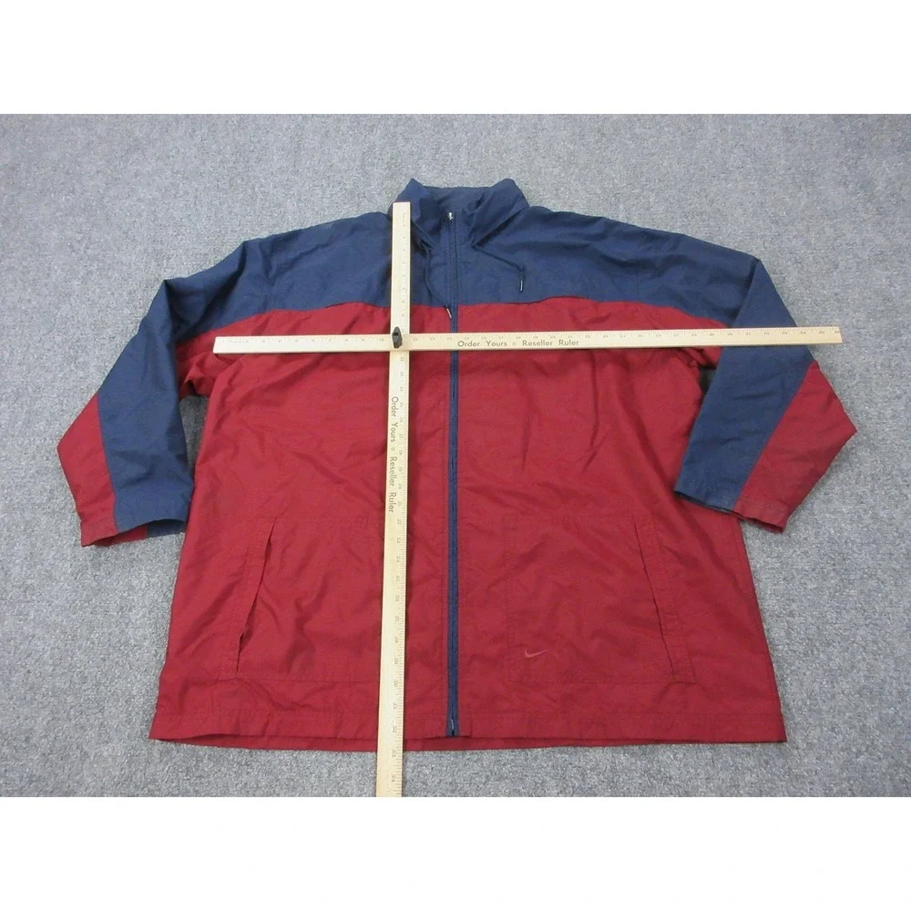 Vintage Nike Jacket‎ Mens 2XL Red Navy Full Zip Hooded Windbreaker Colorblock